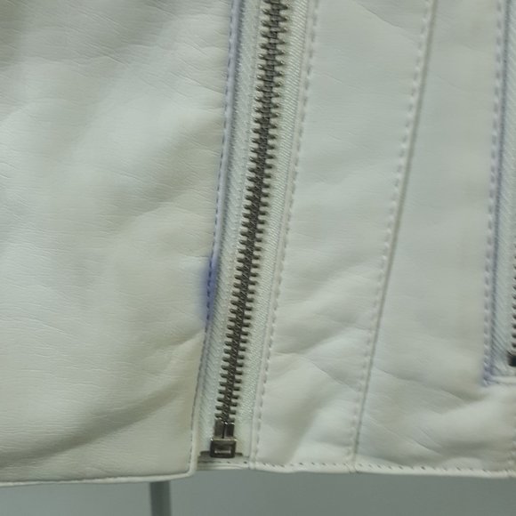 Guess Faux Leather Jacket White Black Zippered S - Picture 4 of 10
